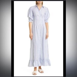 Mille Resort and Travel 100% Linen Button Down Maxi Dress Elbow Sleeves M, NWT